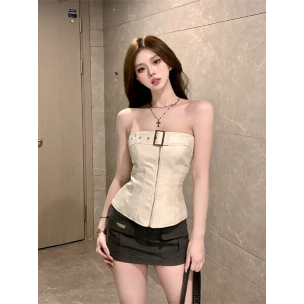 𝐈𝐍𝐅𝐏 甜美性感純慾風辣妹抹胸上衣 高腰顯瘦工裝短裙 無袖背心 短裙