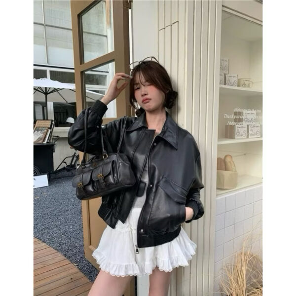 𝐈𝐍𝐅𝐏 韓版美式復古咖色皮衣外套 機車外套 皮外套 夾克