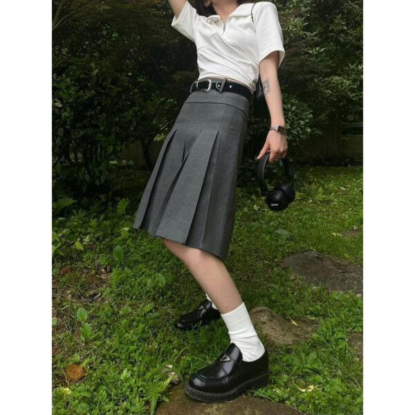 𝐈𝐍𝐅𝐏 正韓高腰修身百褶裙 A字裙 半身裙 顯瘦 遮胯 灰色百褶裙 學院風 防走光裙子 西裝裙